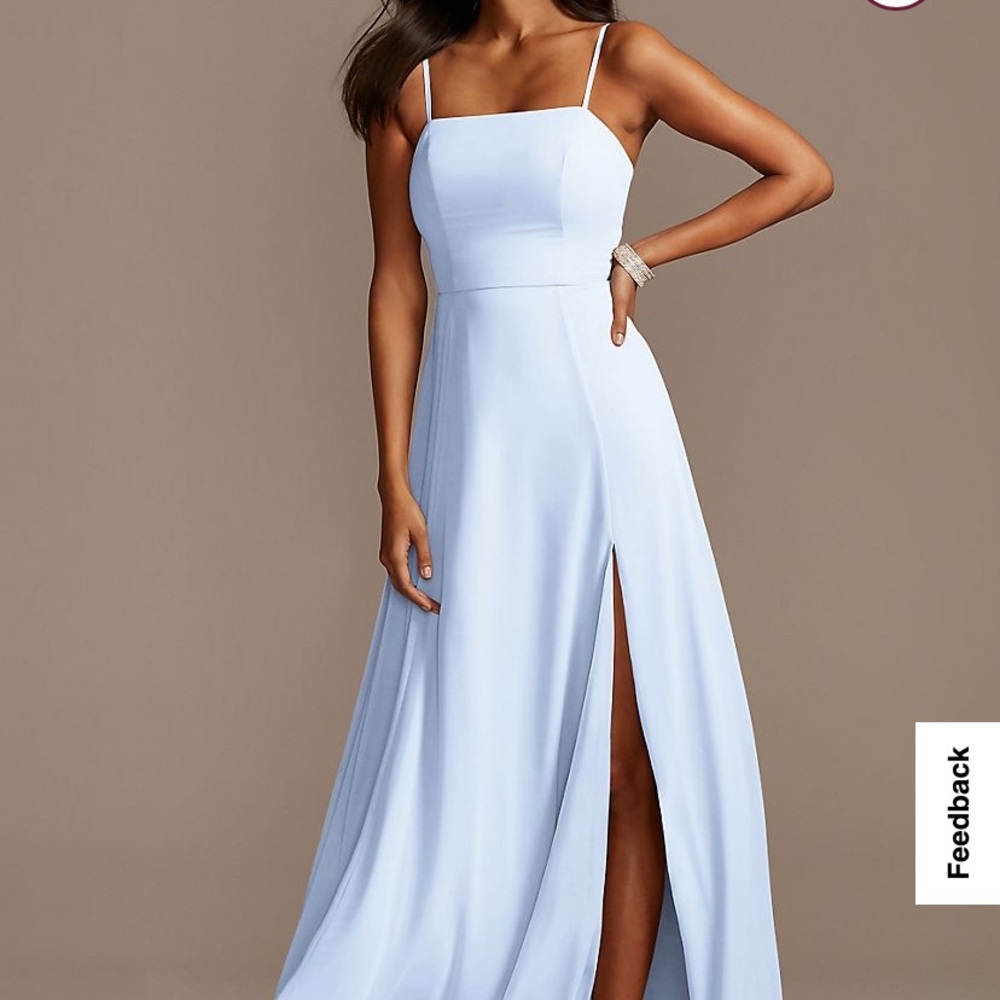 Ice blue David’s bridal dress
